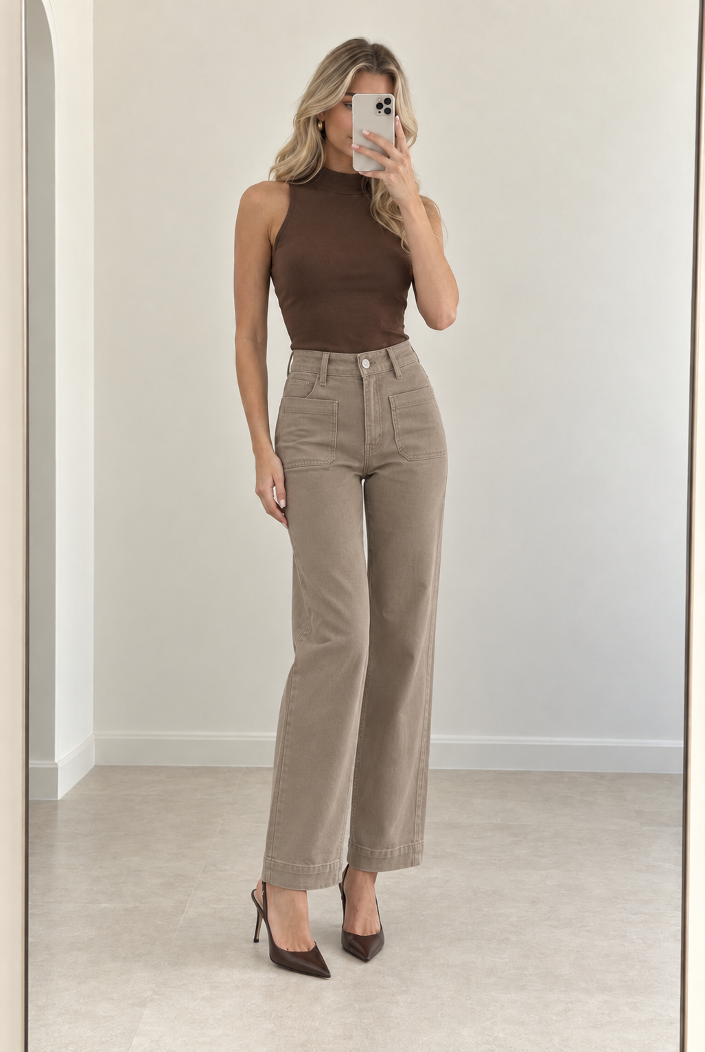 TAUPE WIDE LEG DENIM