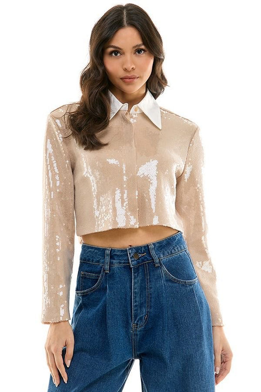Beige Glitter Top