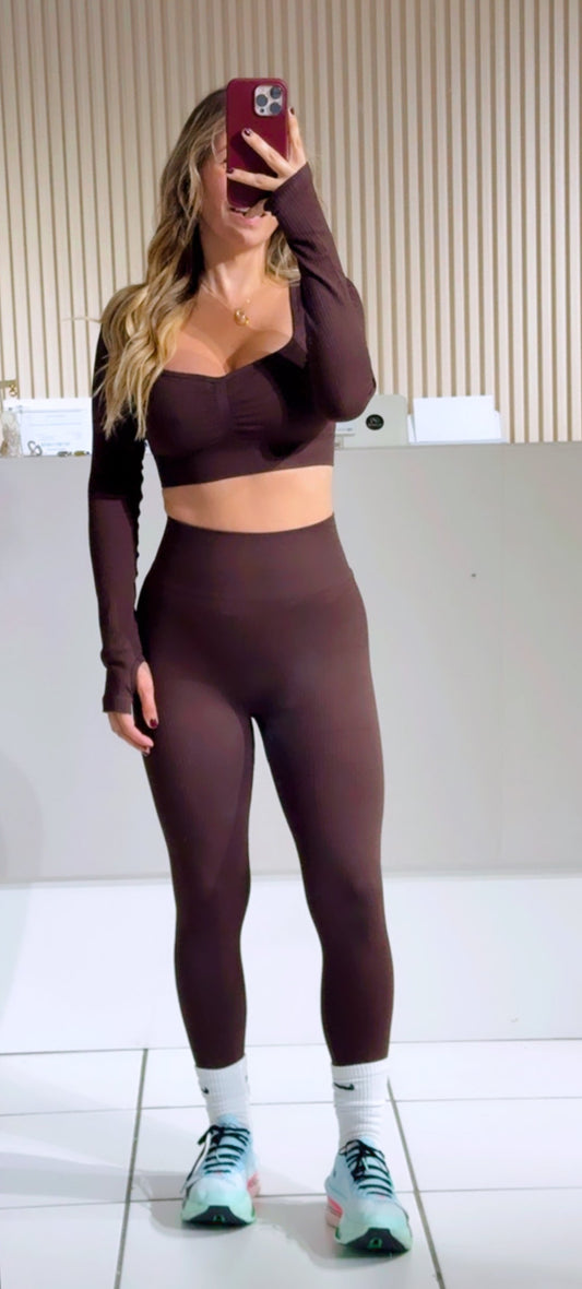 CHOCO 2pc Cropped Long Sleeve Top And Yoga Legging Set