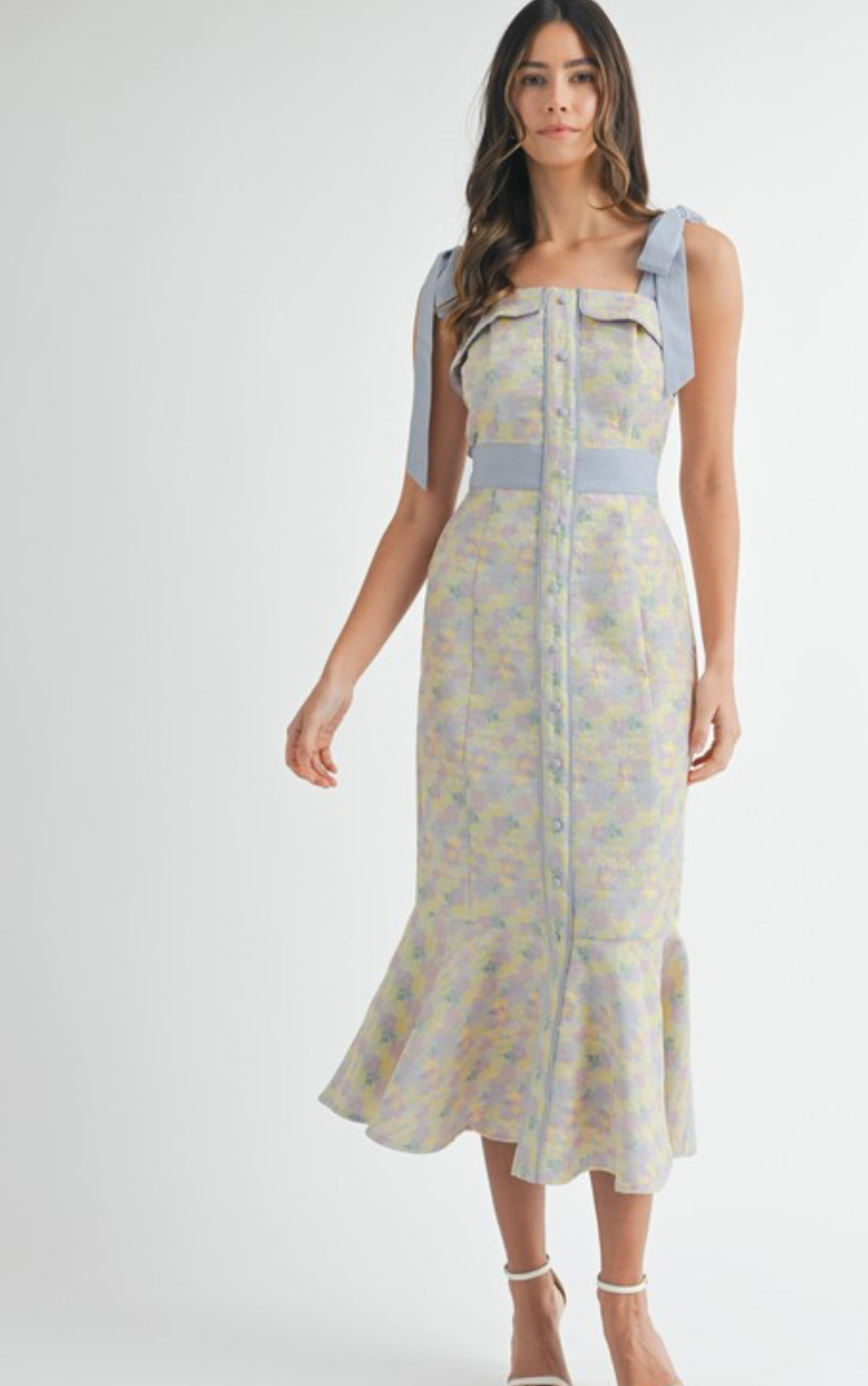 Blue bow tied shoulder dress