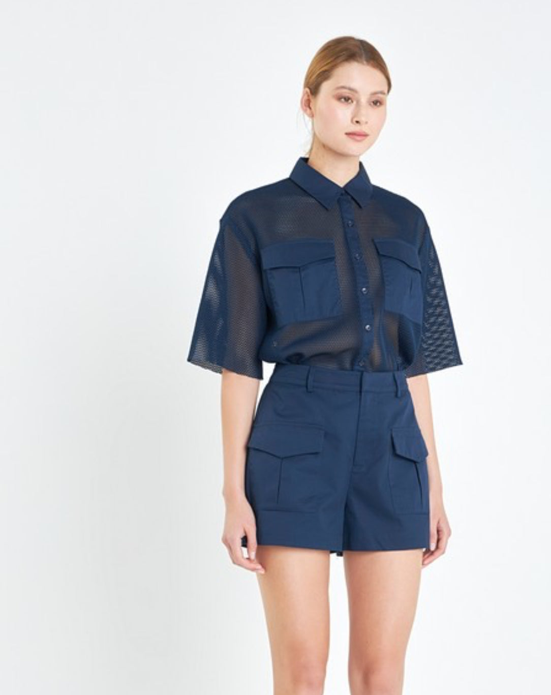 Blue mesh top and pants set