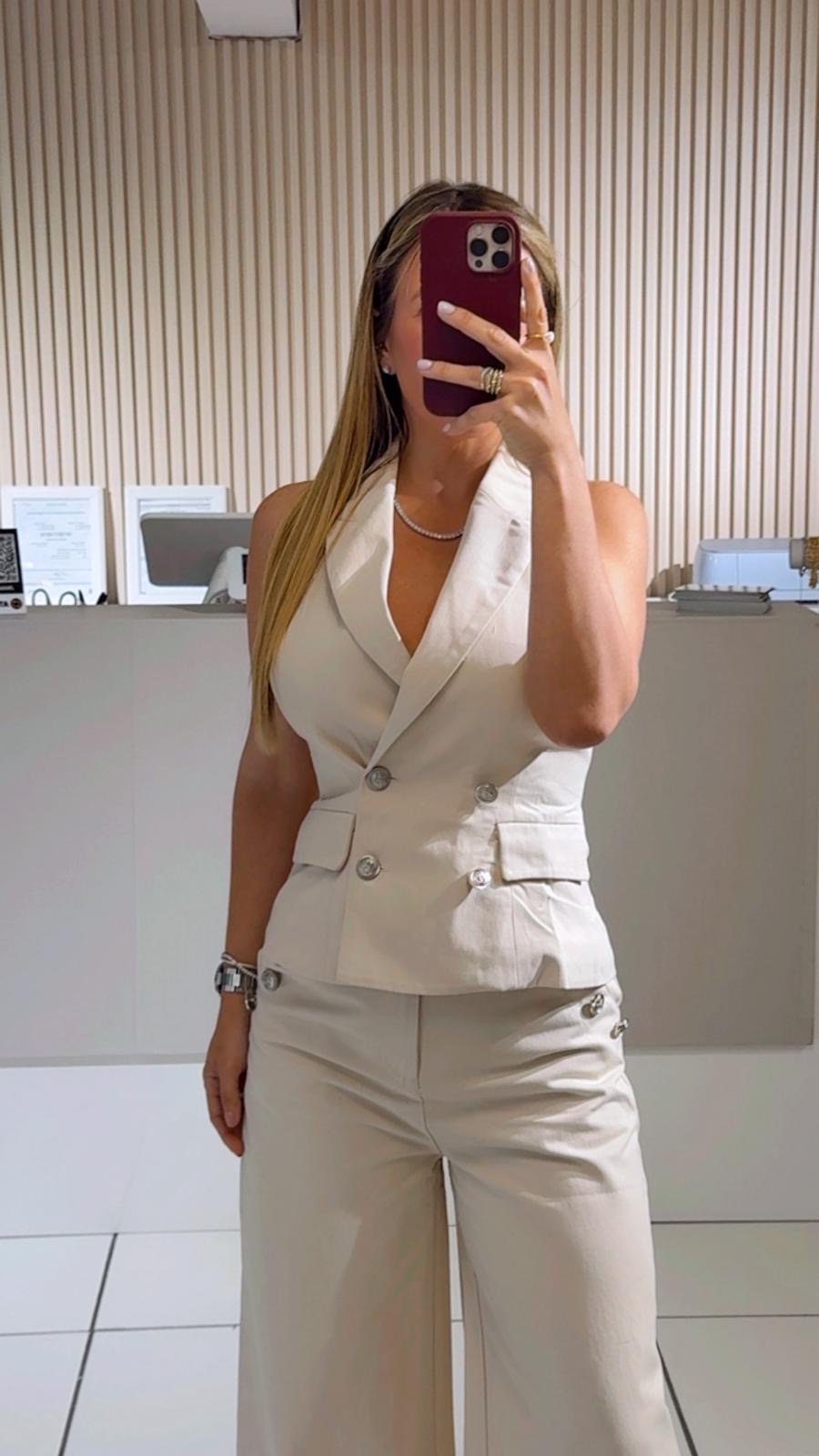 ECRU Solid Woven Vest