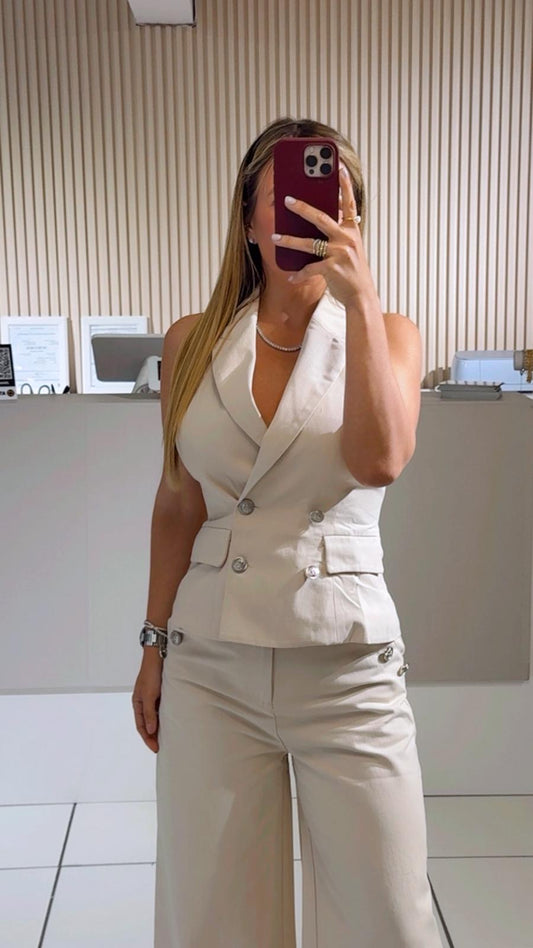 ECRU Solid Woven Vest