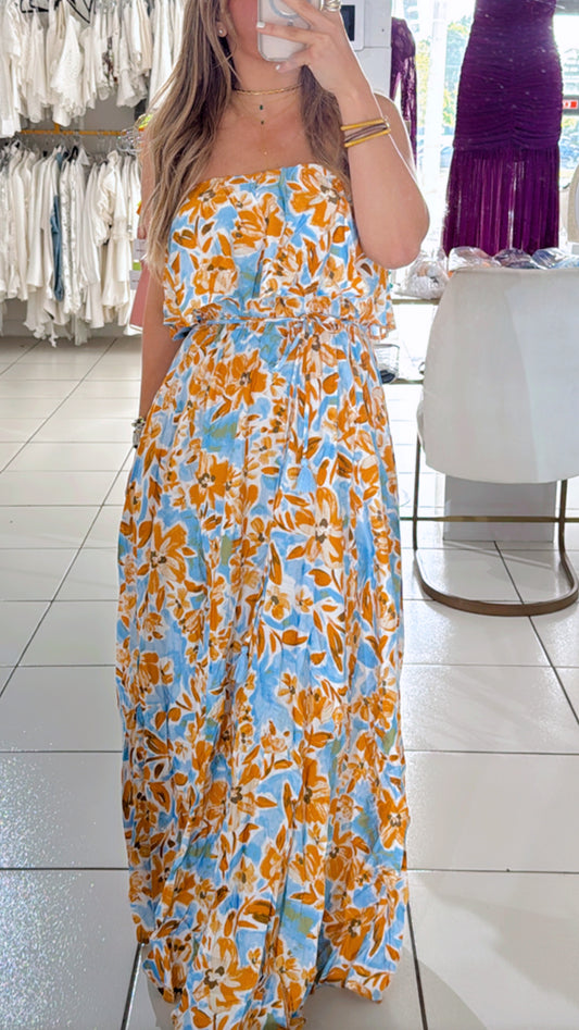 Yellow and blue maxi dress