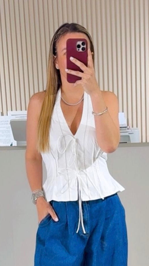 WHITE HALTER TOP