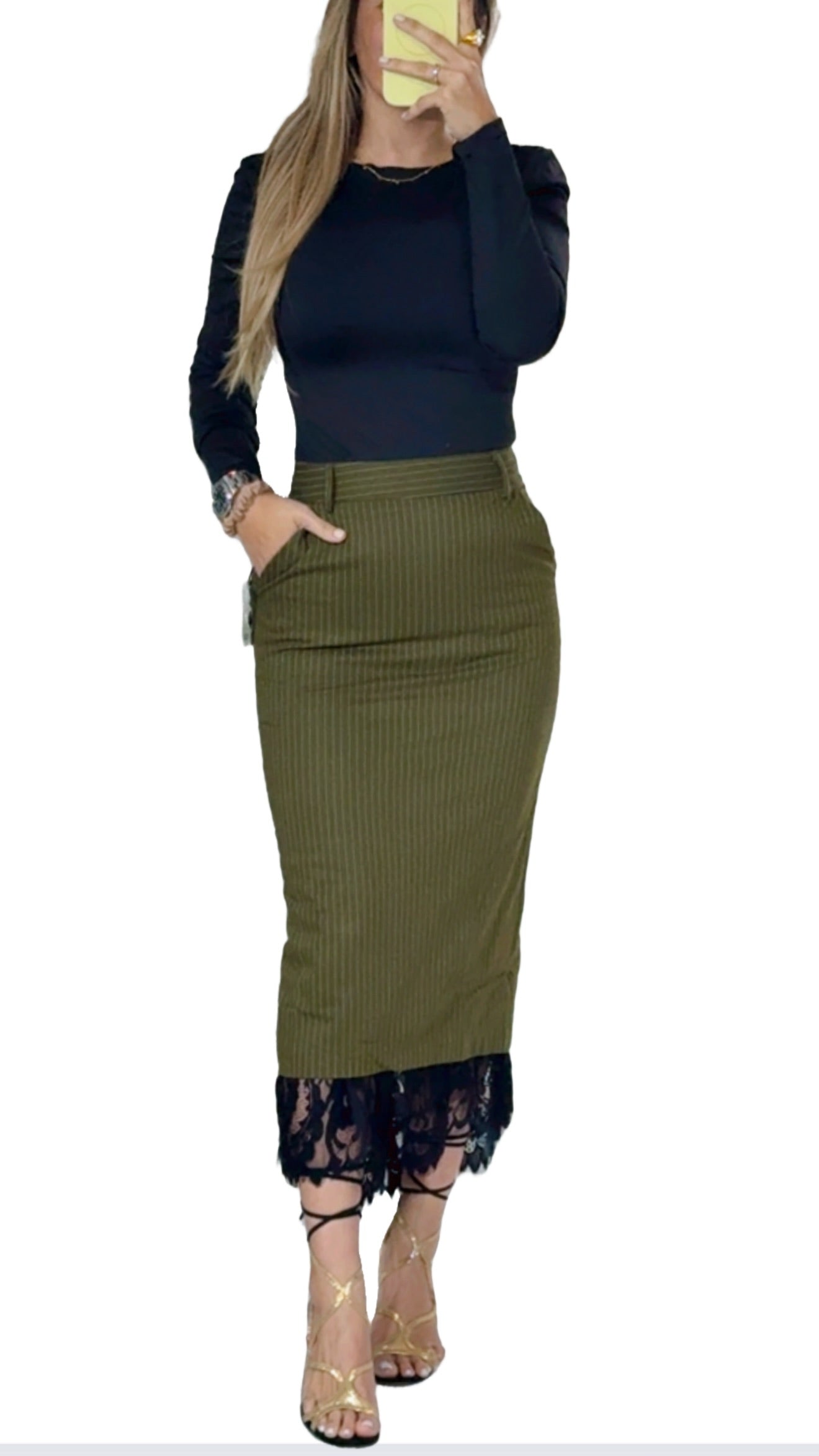 Olive midi skirt