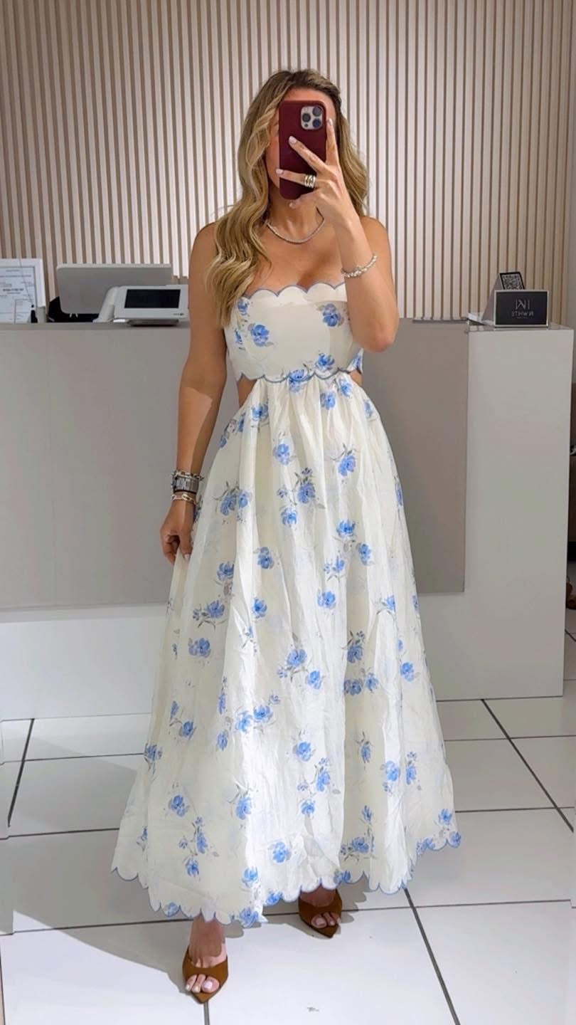 Blue Blossom Cutout Maxi Dress