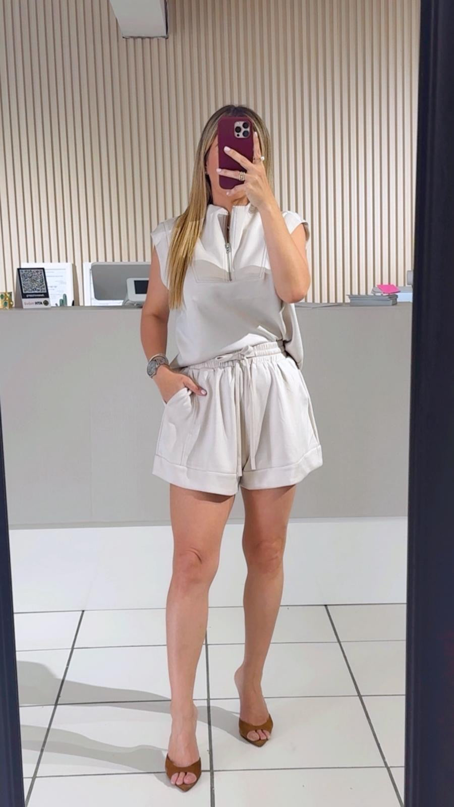 Scuba Halt Zip Up Sleeveless Top And Shorts Set