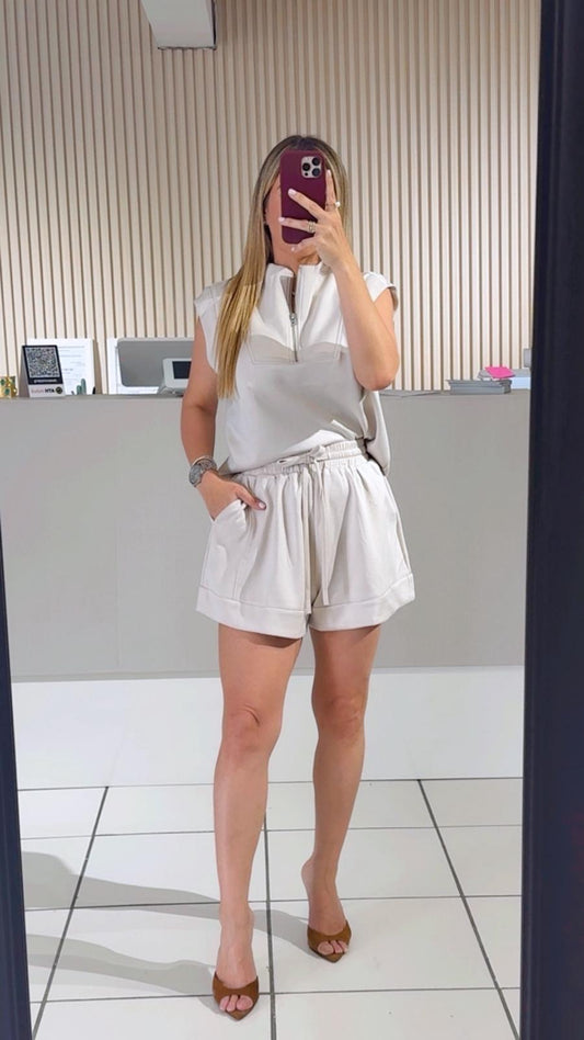 Scuba Halt Zip Up Sleeveless Top And Shorts Set