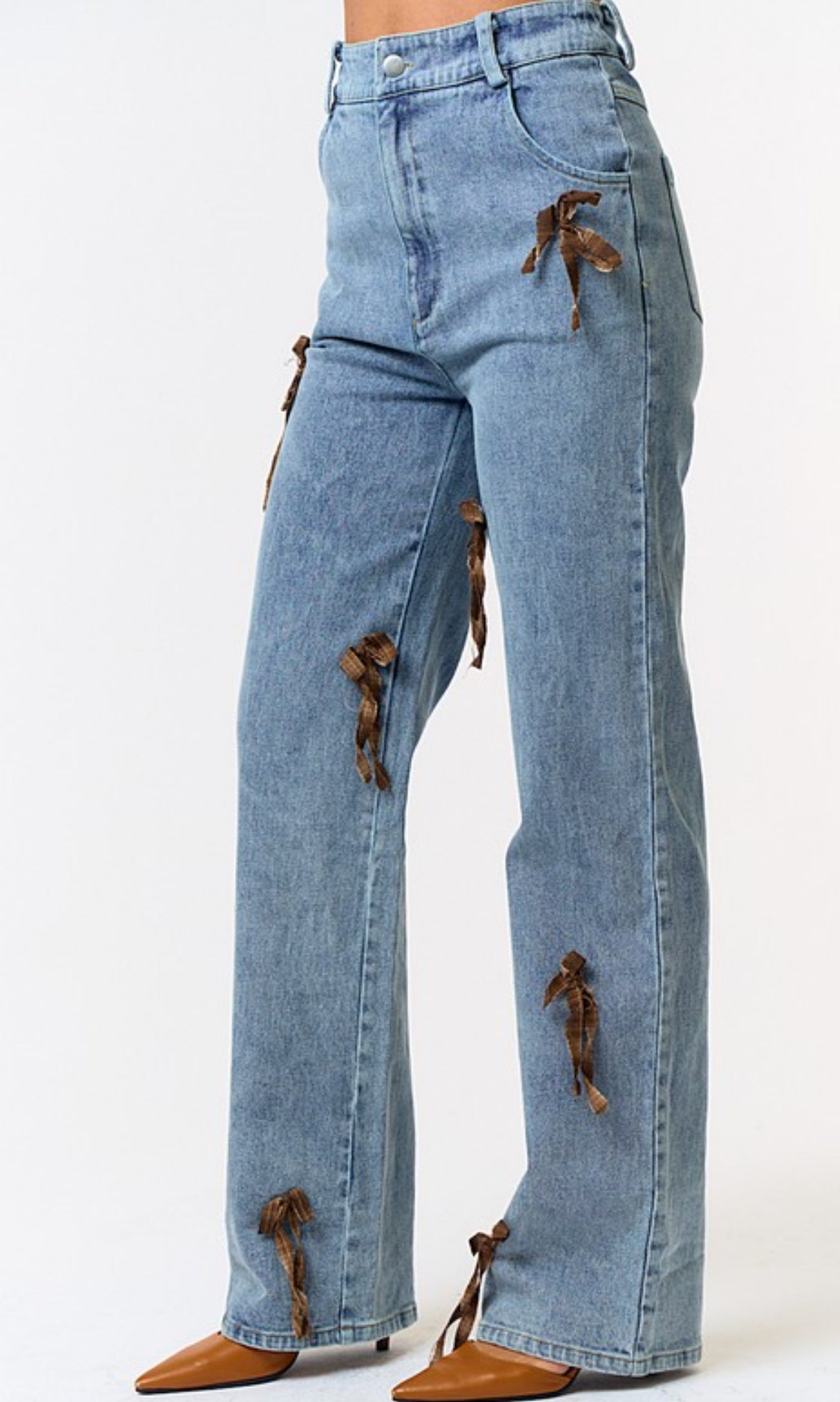 Brown bow denim