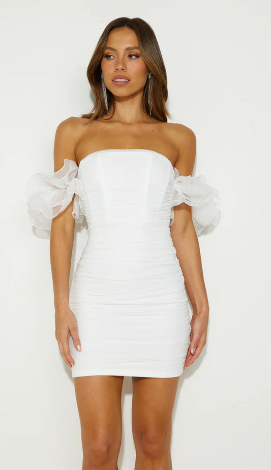 Frill sleeves off shoulder dress