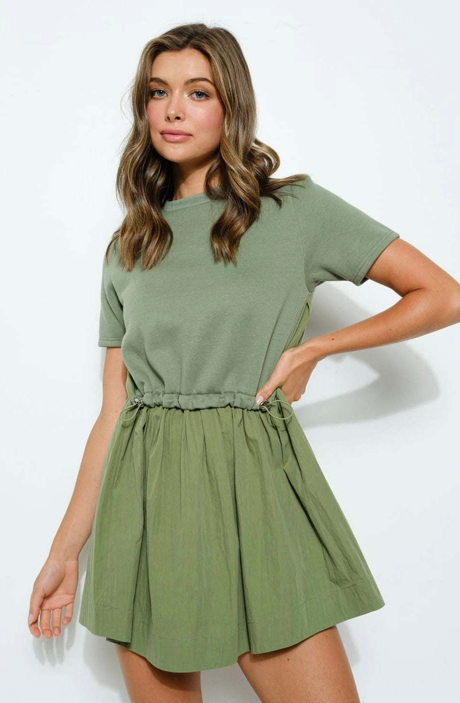 Olive Minimal Flare Dress
