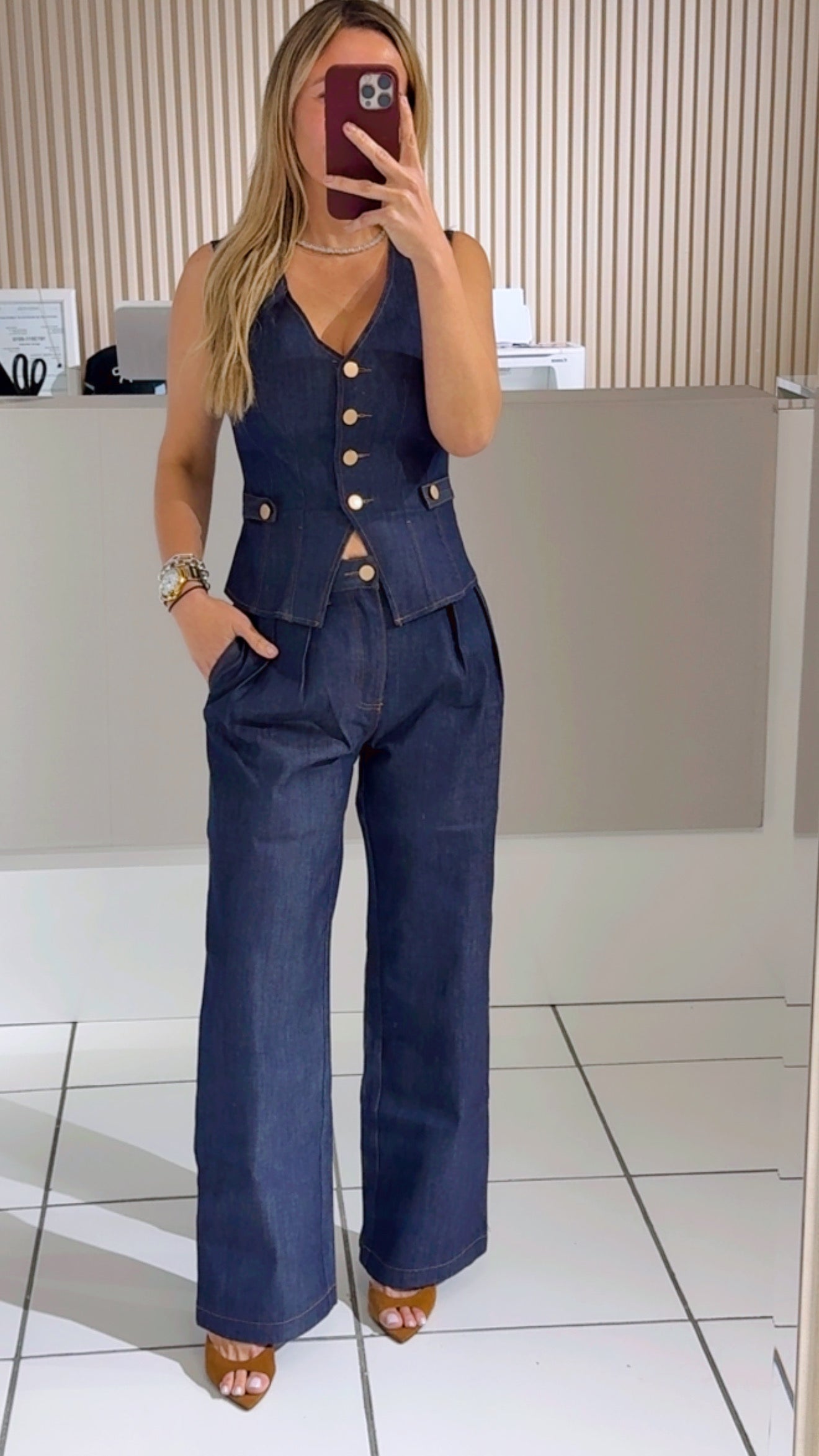 Dark Denim Vest Set