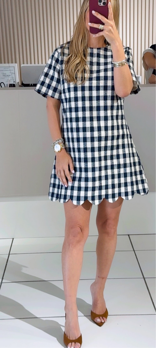 Scalloped Gingham Check Textile Dress