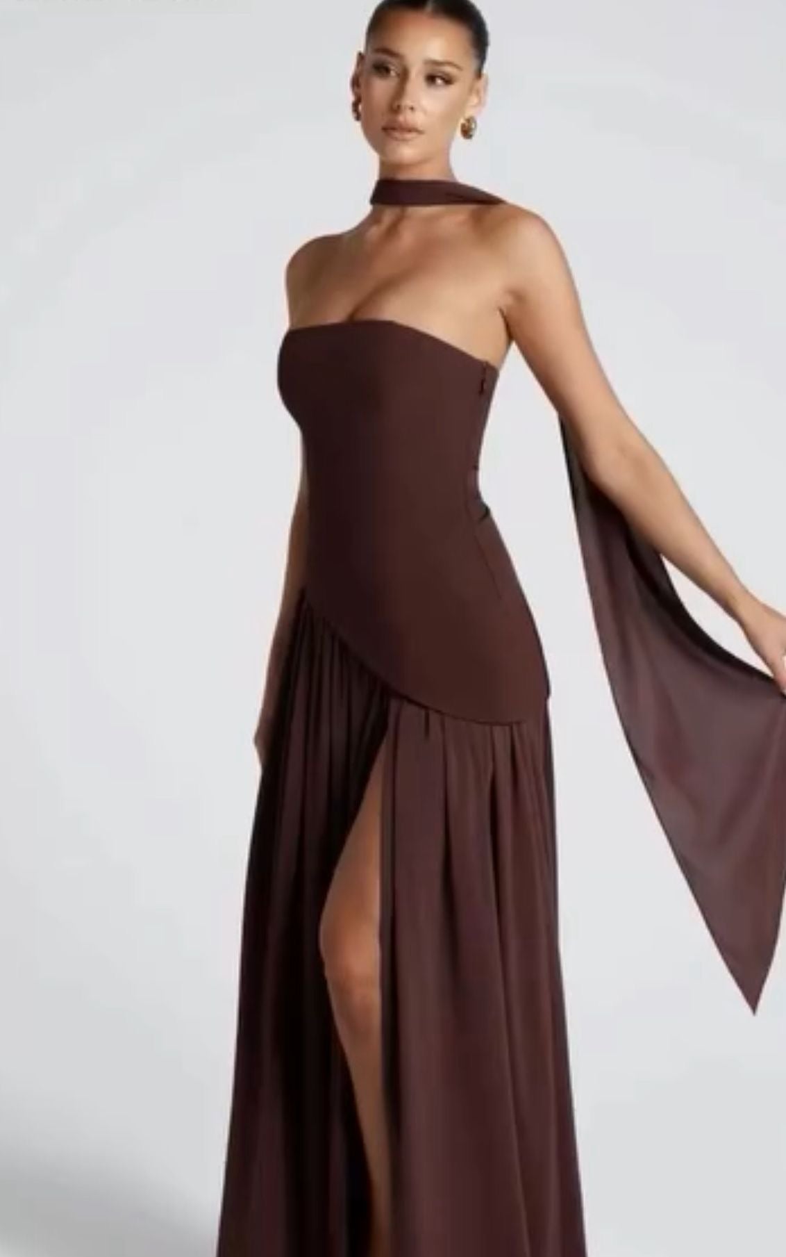 Brown strapless dress
