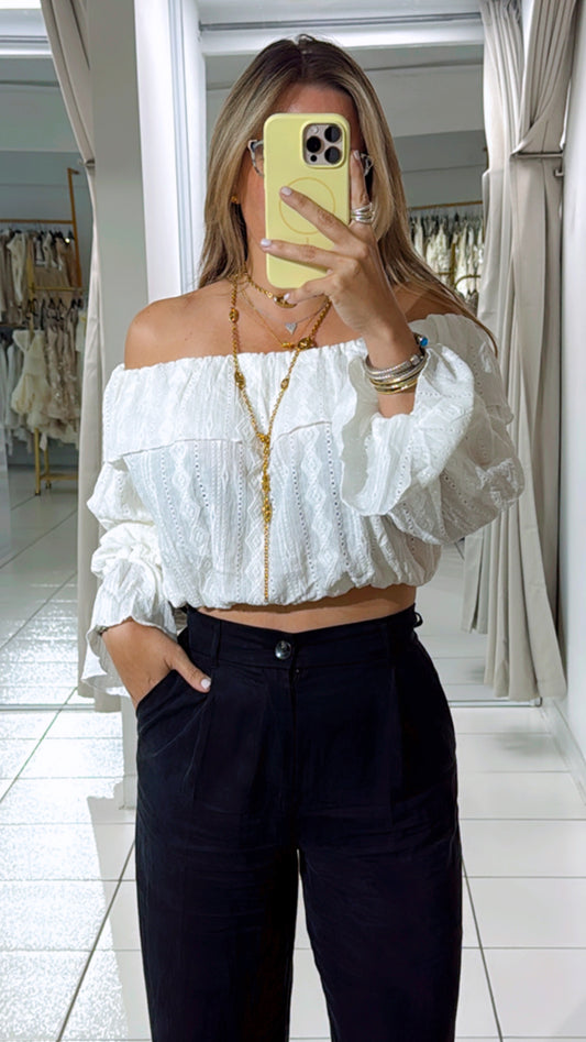 Off shoulder white top