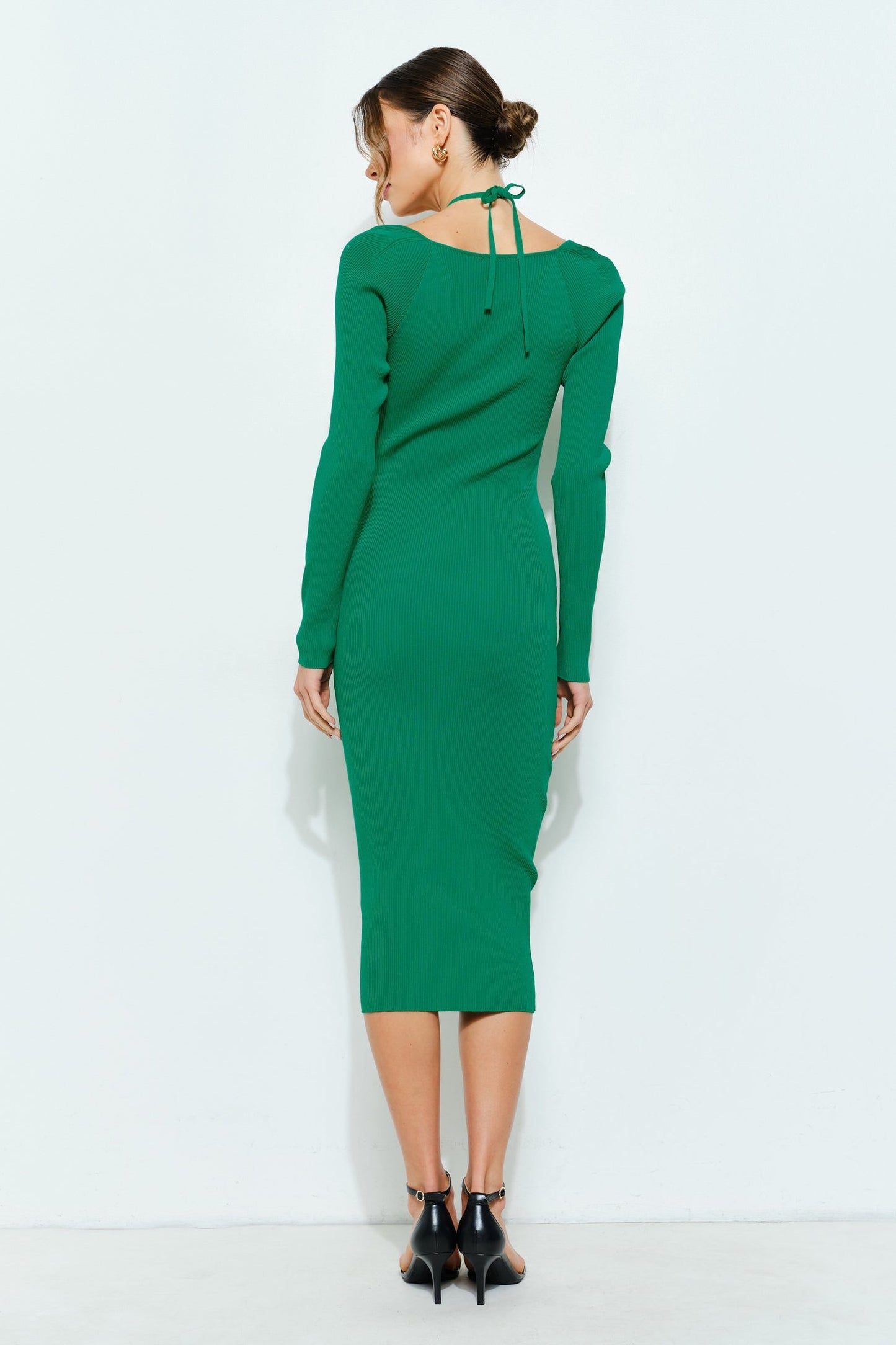 Green Ribbed Crisscross Dress