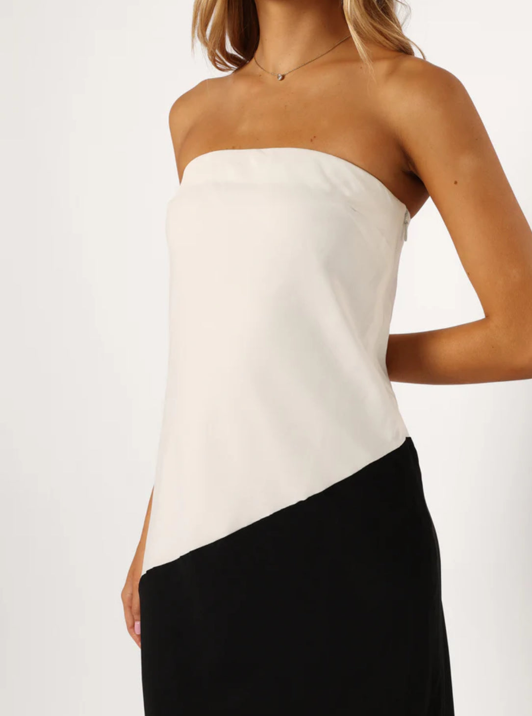 Diagonal black and white midi dress