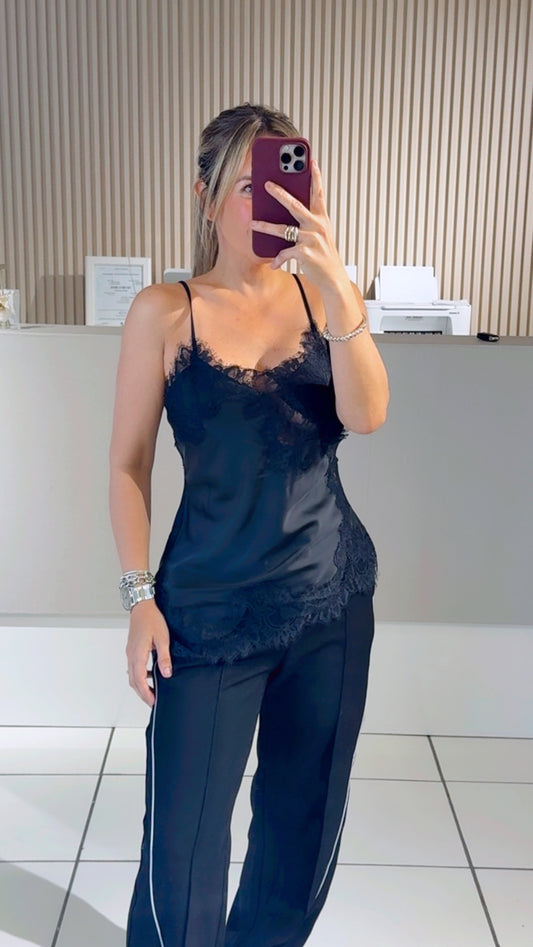Black Satin Lace Camisole