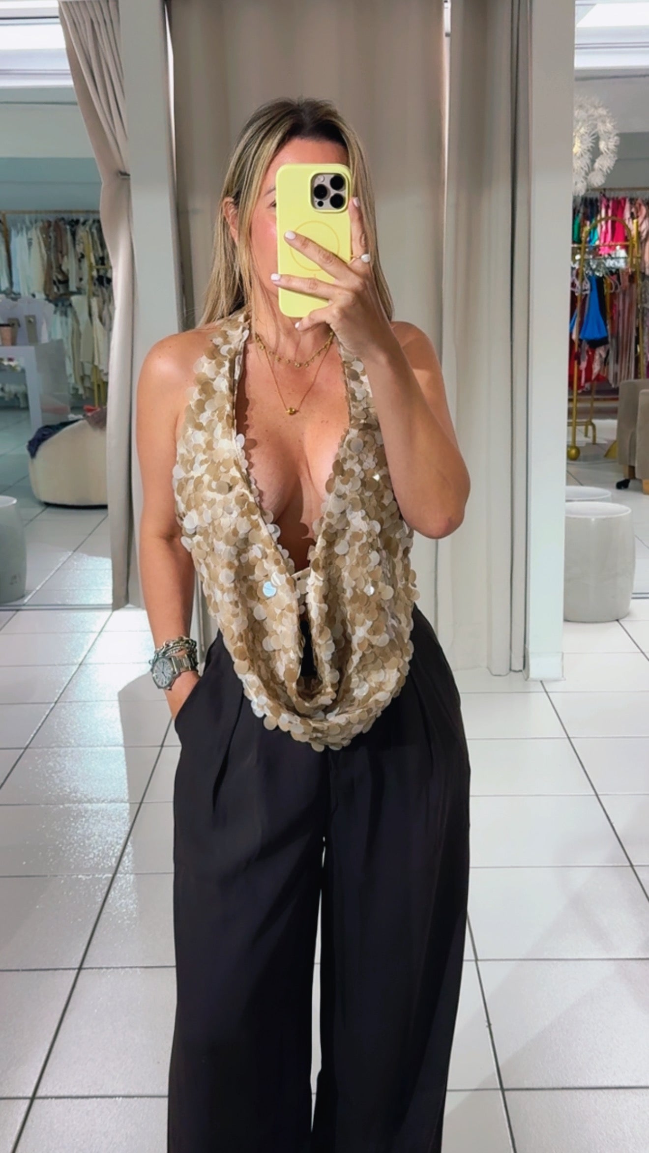 Taupe glam halter top
