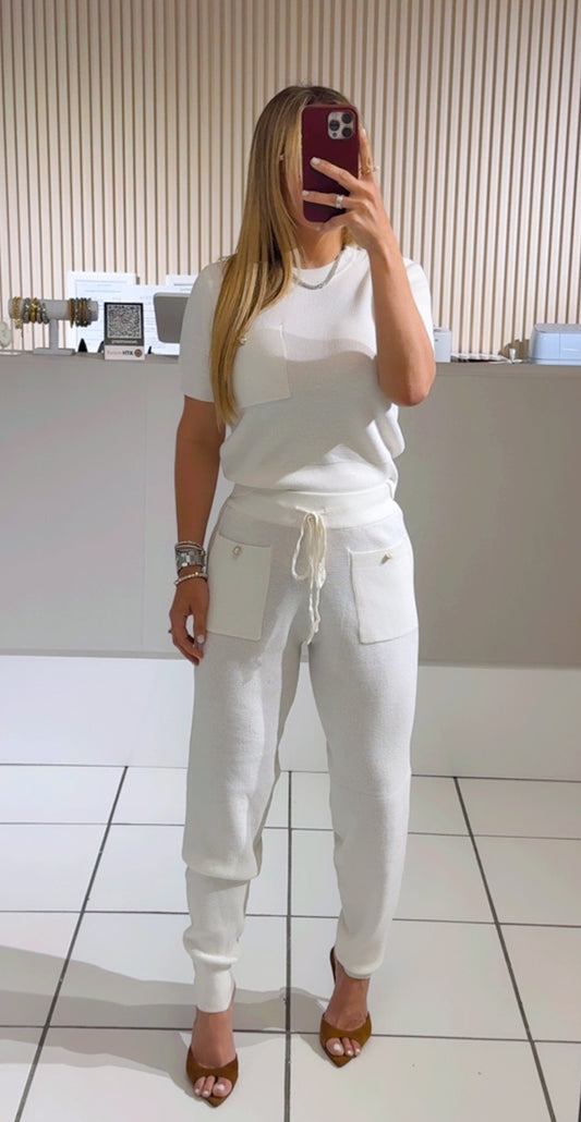 Knit Short Sleeve Top And Jogger Pants Set
