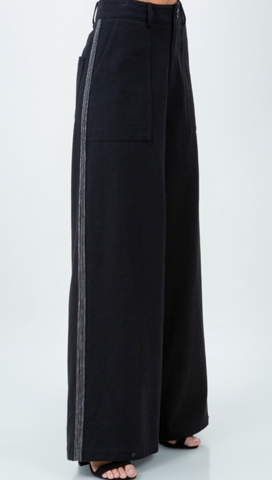 Black pant with white line