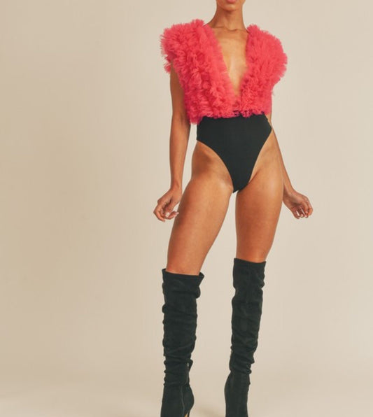 Ruffle Pink/Black Bodysuit