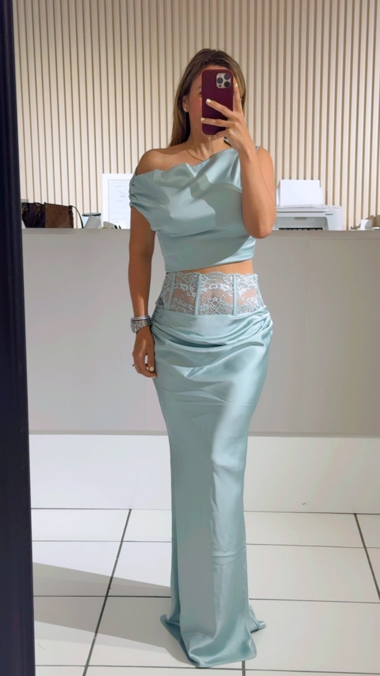 One Shoulder Draped 2pc Skirt Set