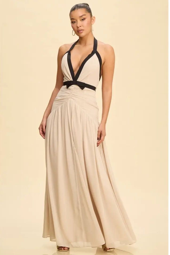Beige and Black Dress