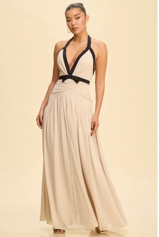 Beige and Black Dress