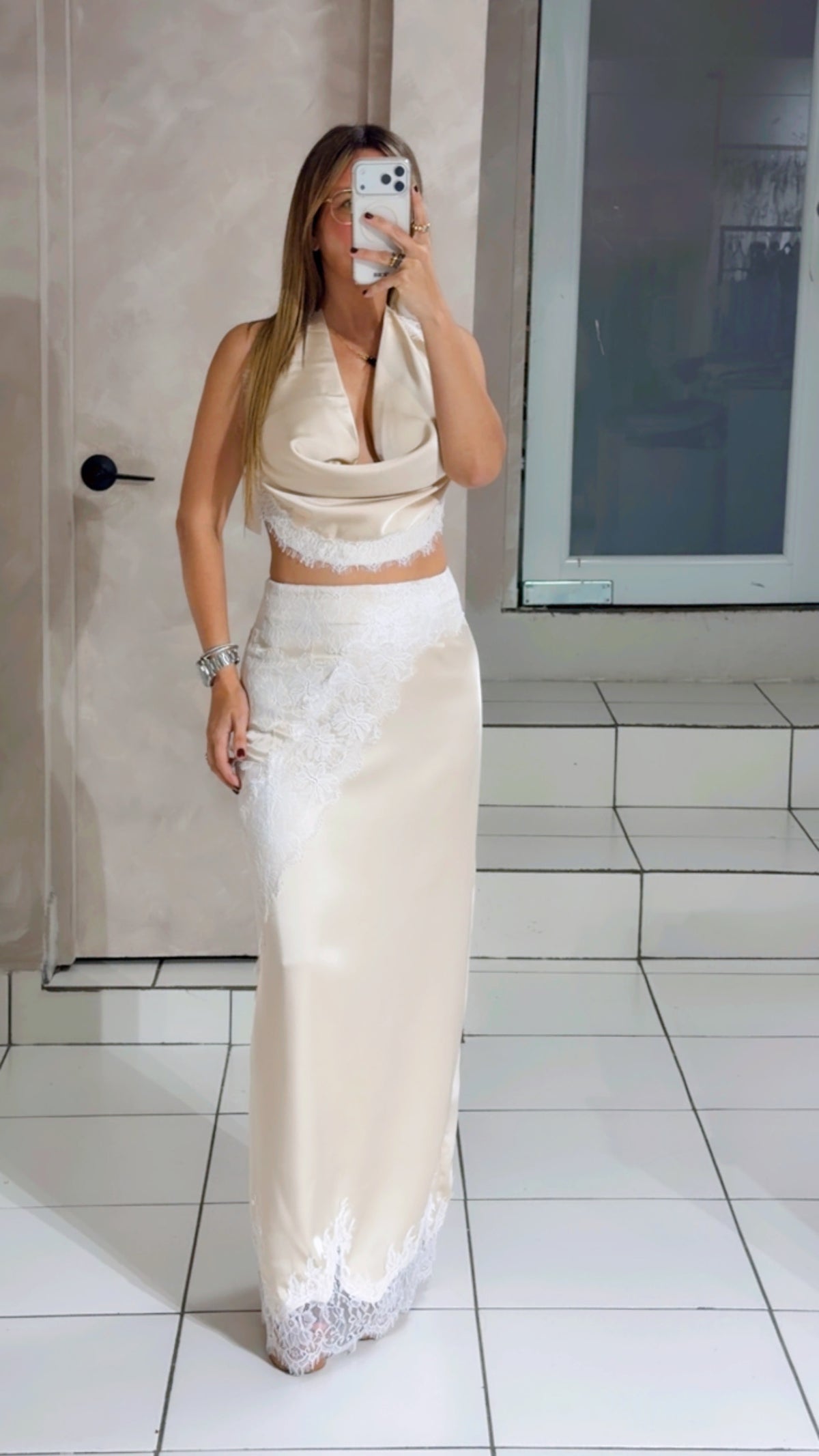 CHAMPAGNE LACE SATIN SET