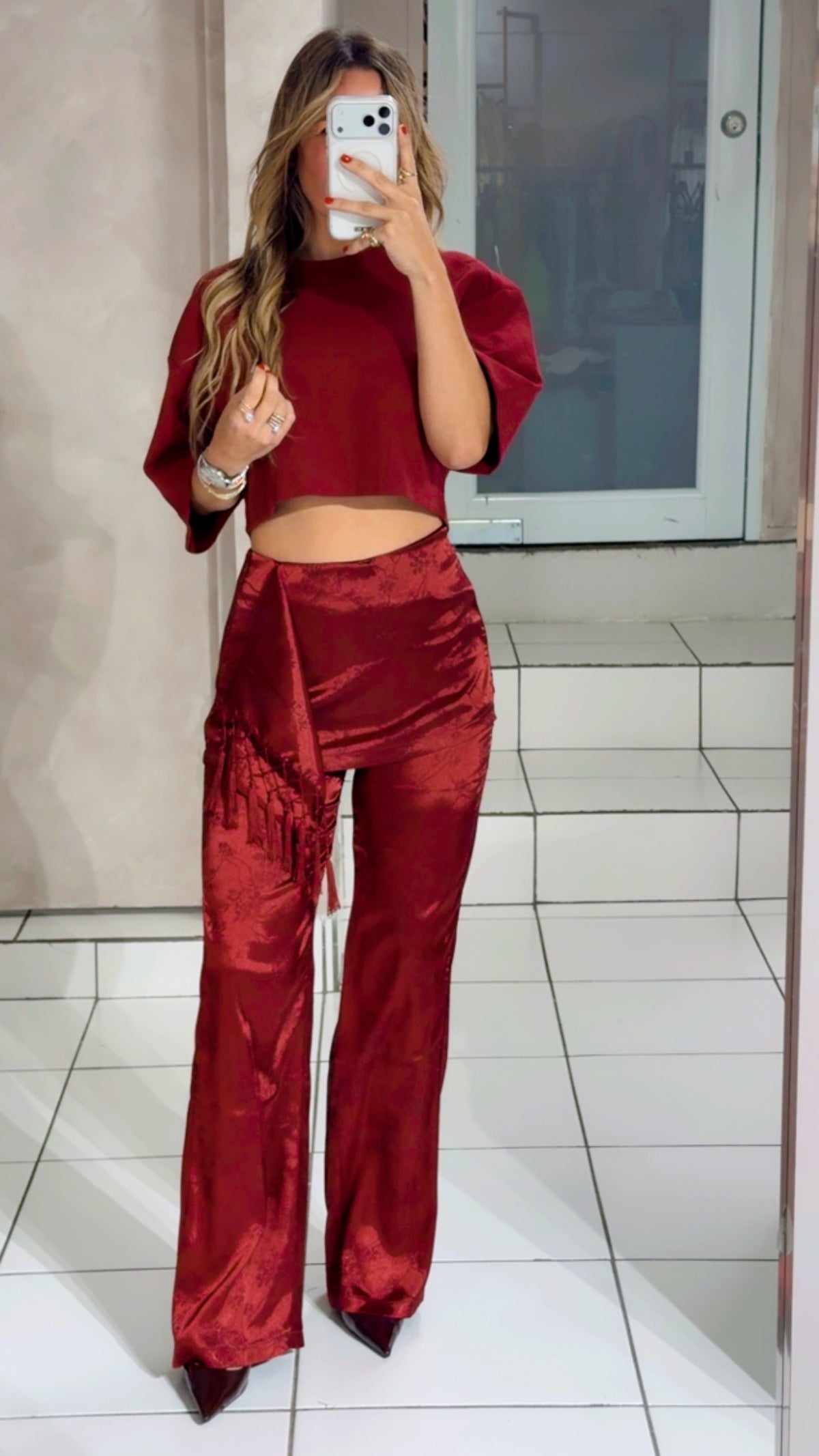WINE SATIN PANTS