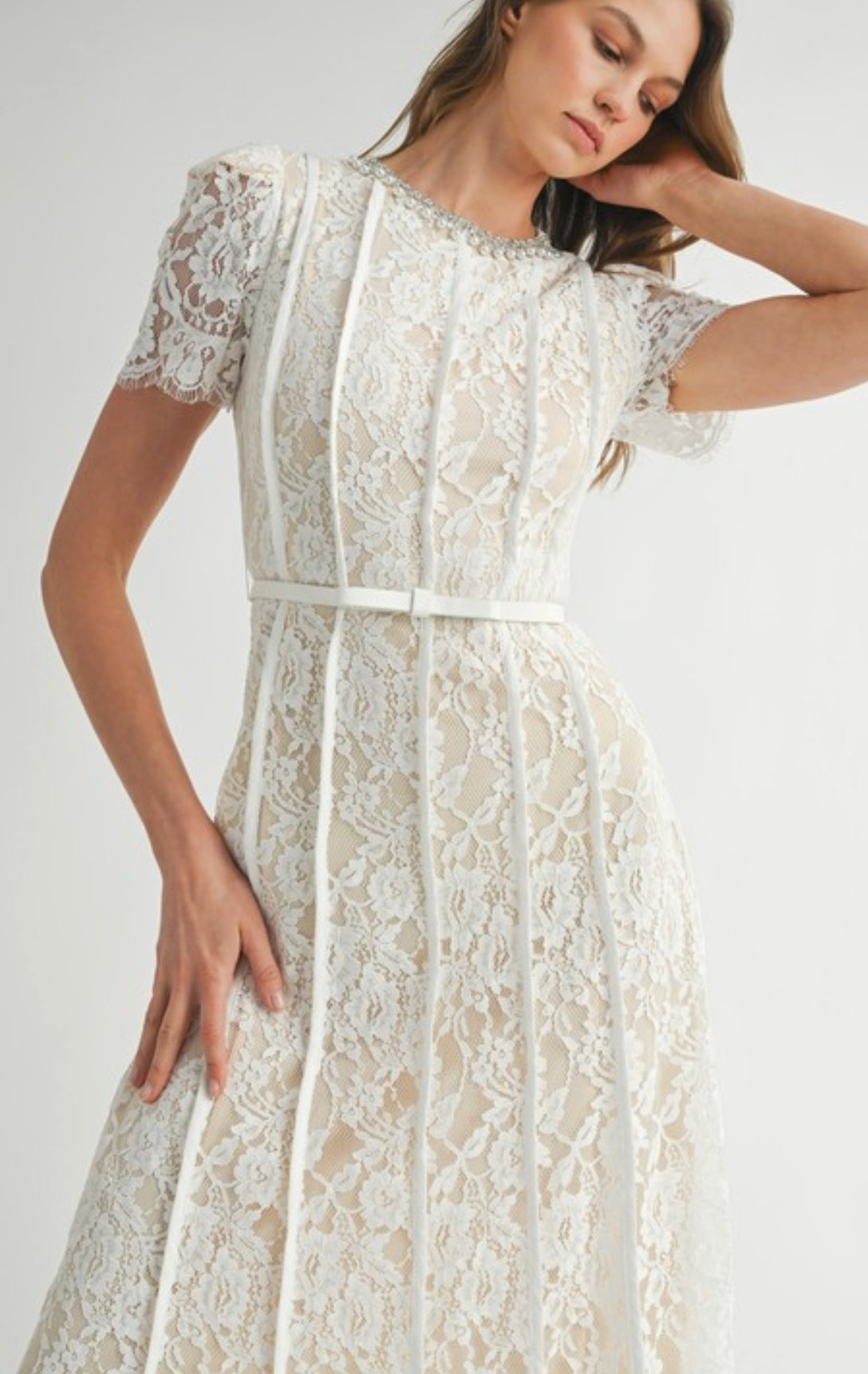 Lace embellished midi dress