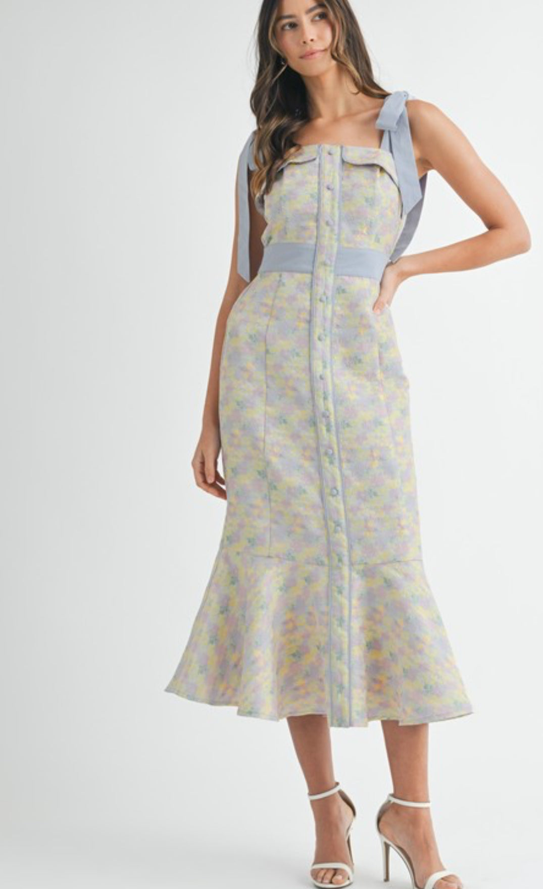 Blue bow tied shoulder dress