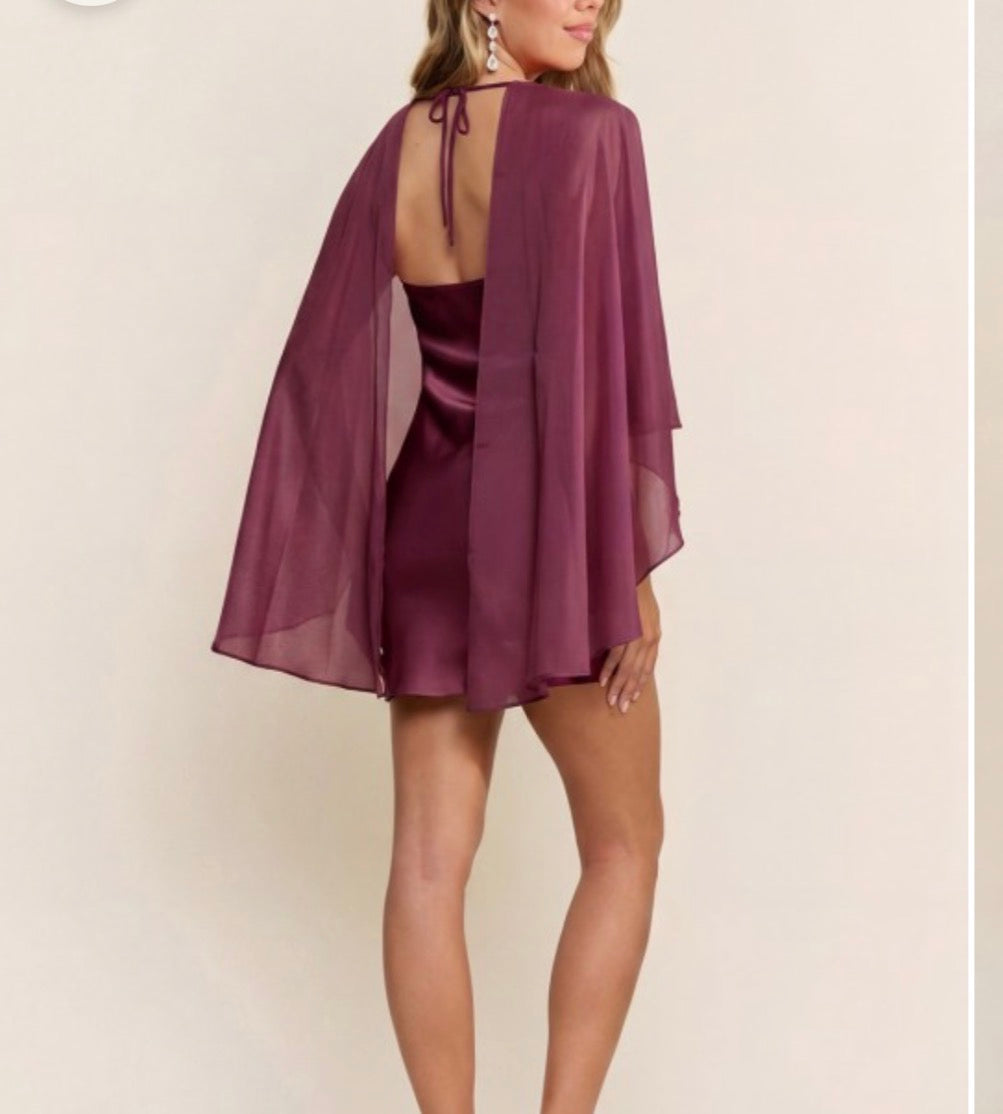 PLUM Dress With A Hidden Side Zipper. Includes A Cape
