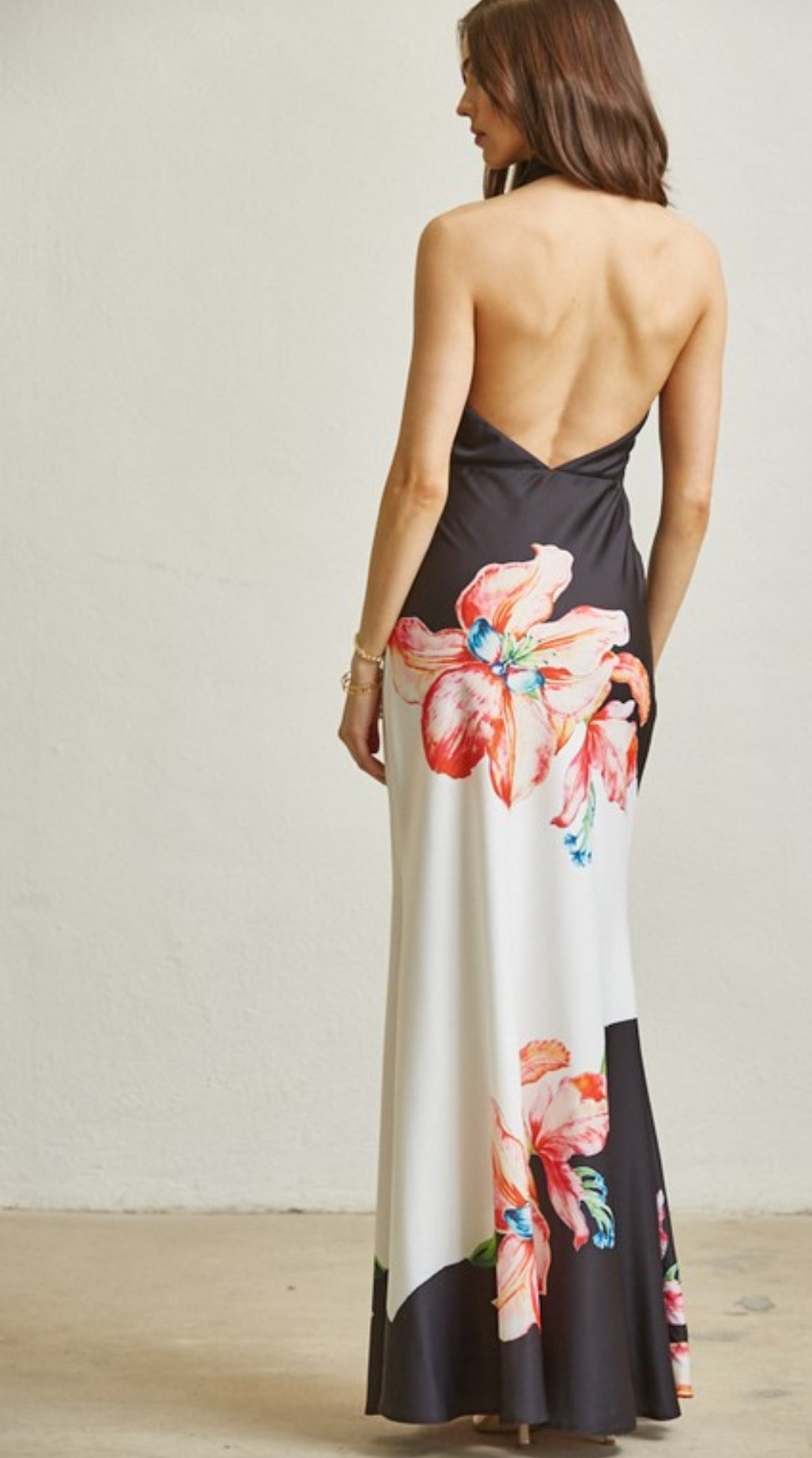 Flower satin print dress