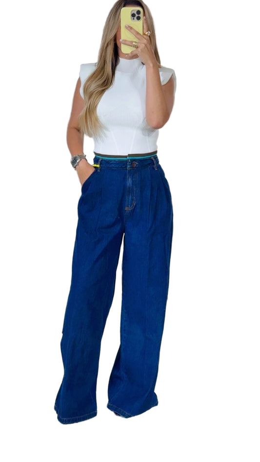 Dark denim white blue line