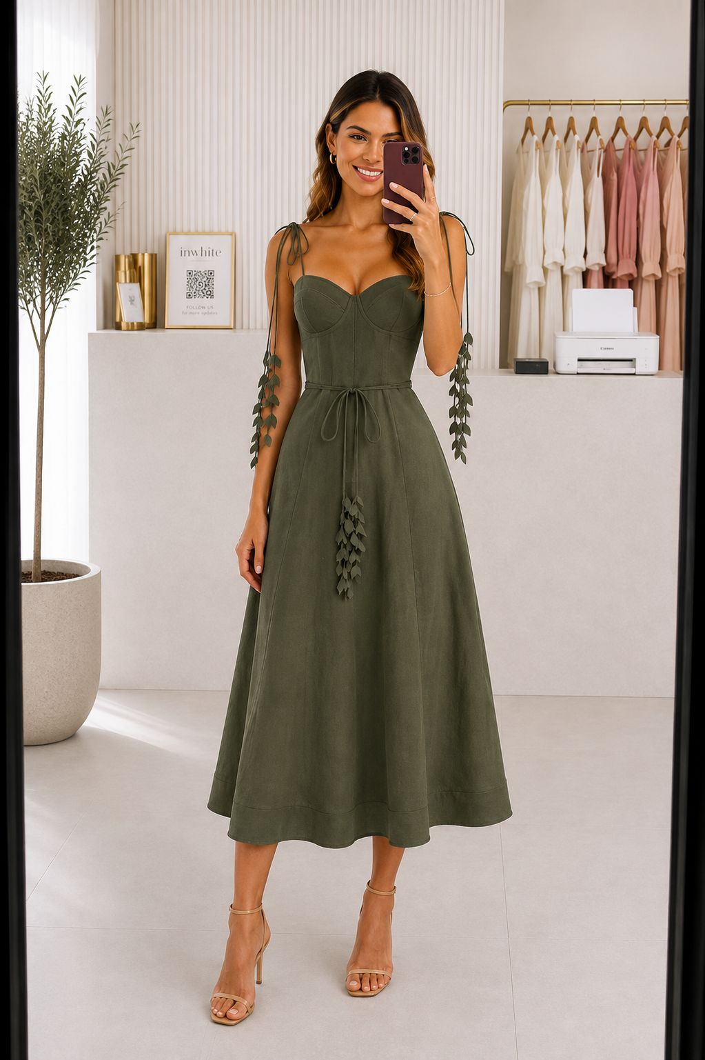 Tie-shoulder Midi Dress