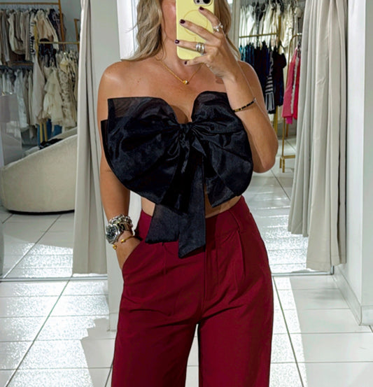 Organza black bow top