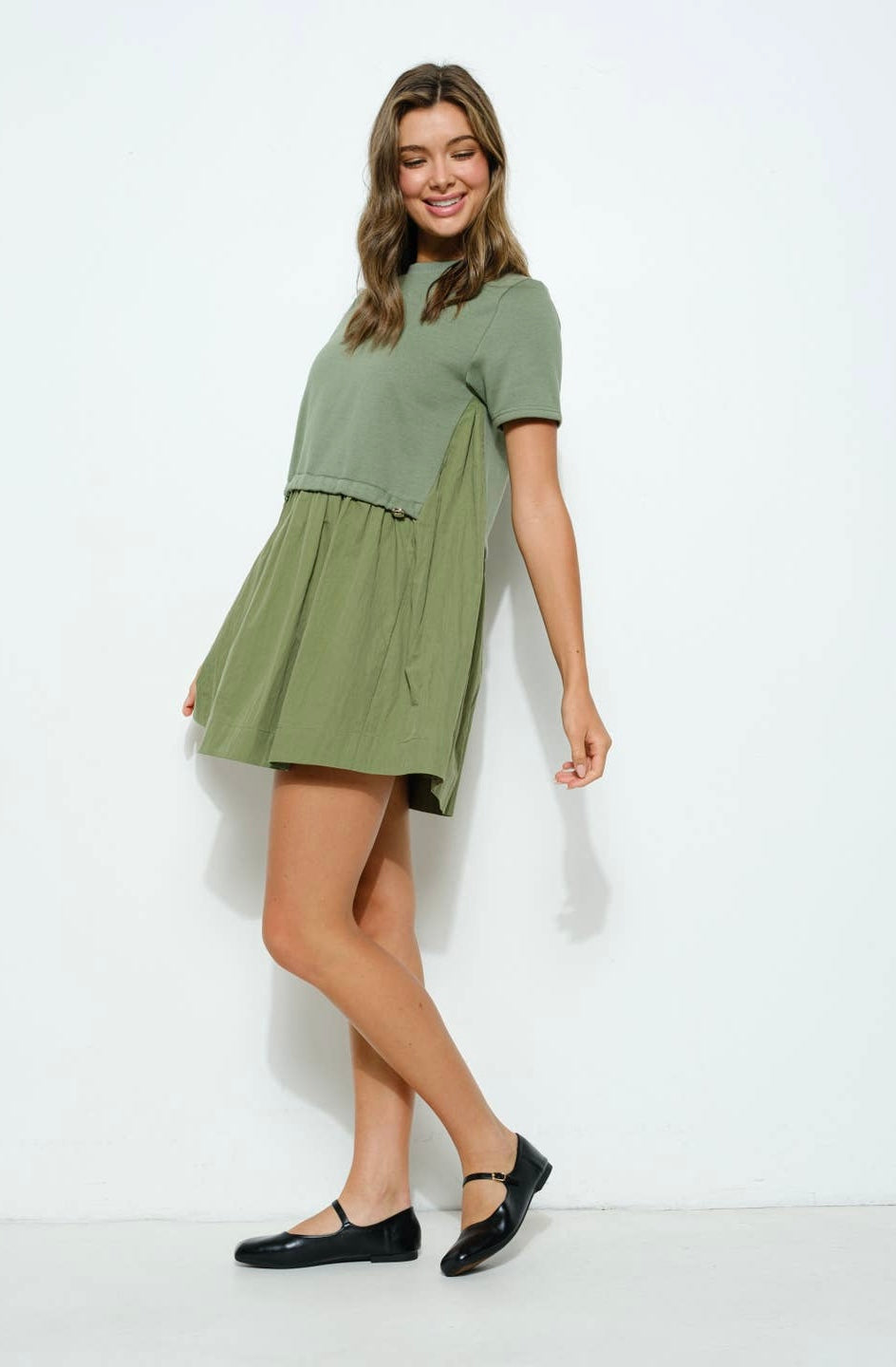 Olive Minimal Flare Dress