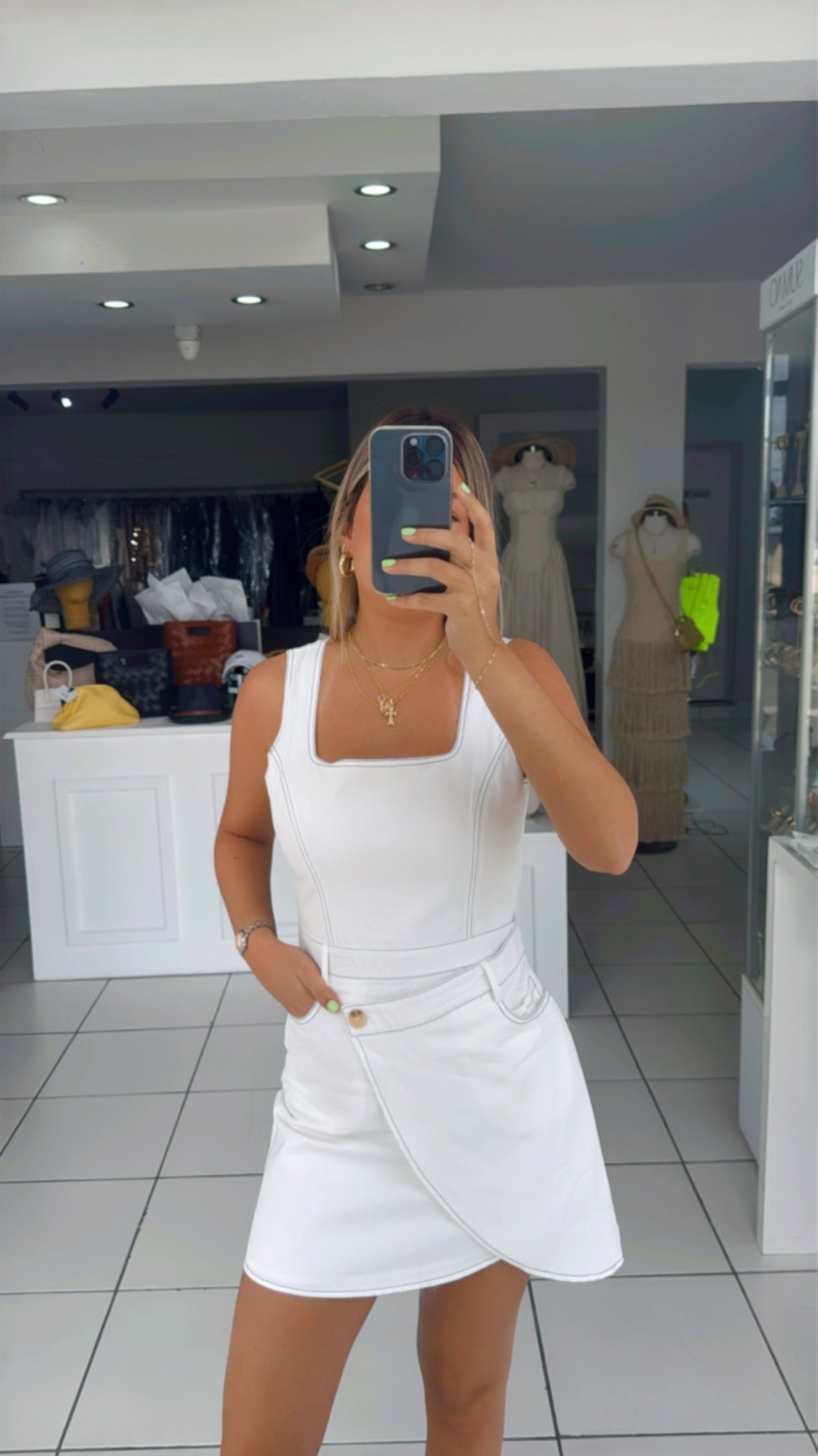 White denim romper