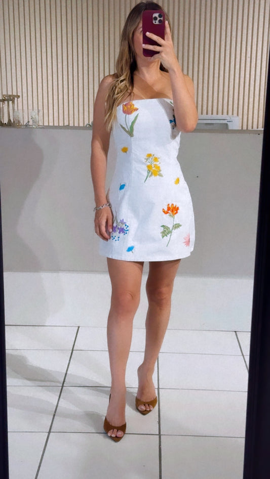 Floral embroidered mini tube dress