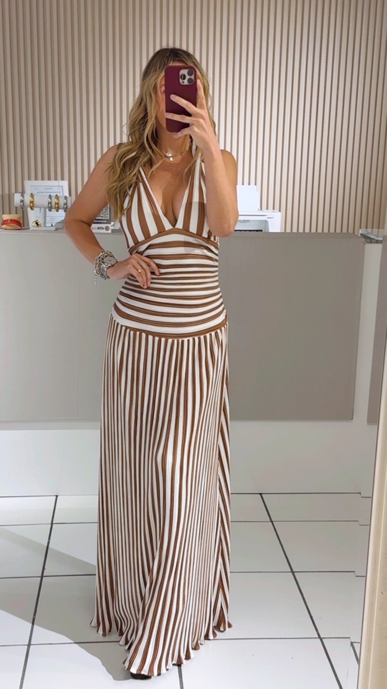 Two-Tone Striped Flowing Dress