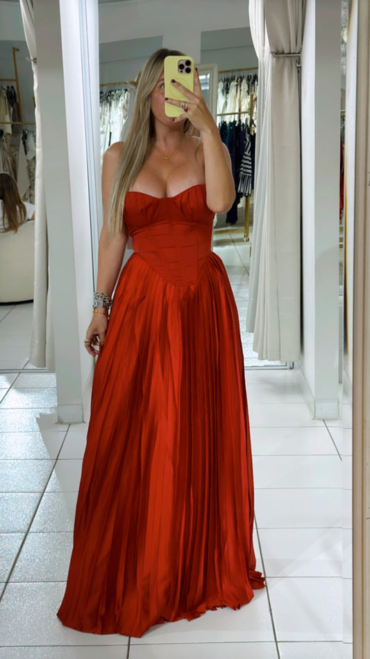 Red satin dress