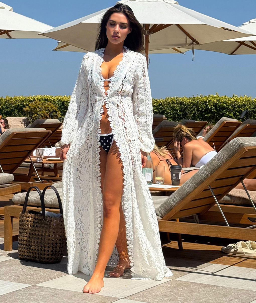 Lace white crochet cover up