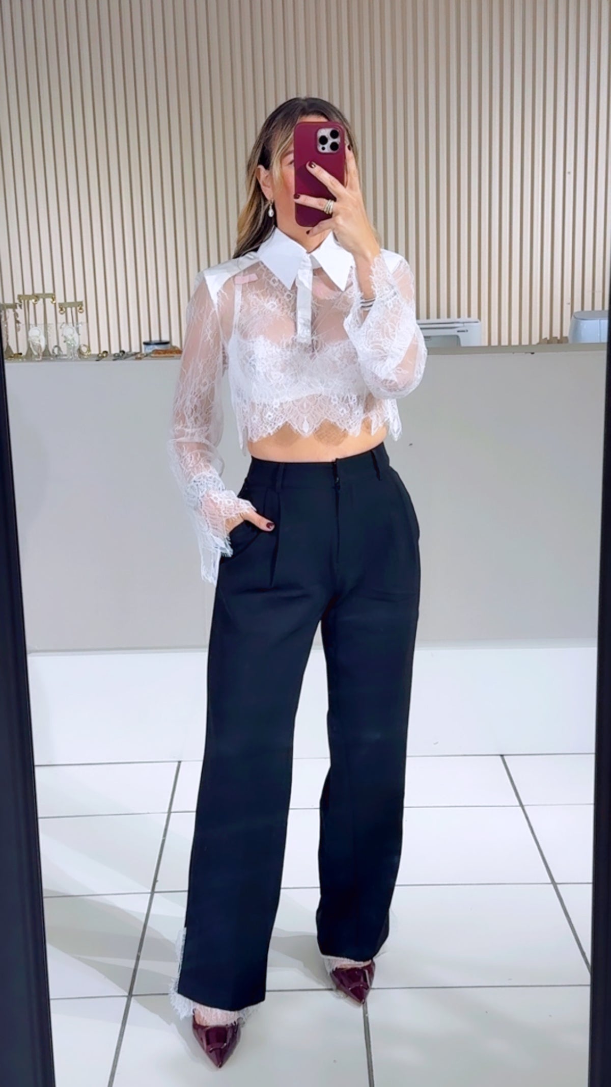 Lace Bodice Cropped Collar Shirt