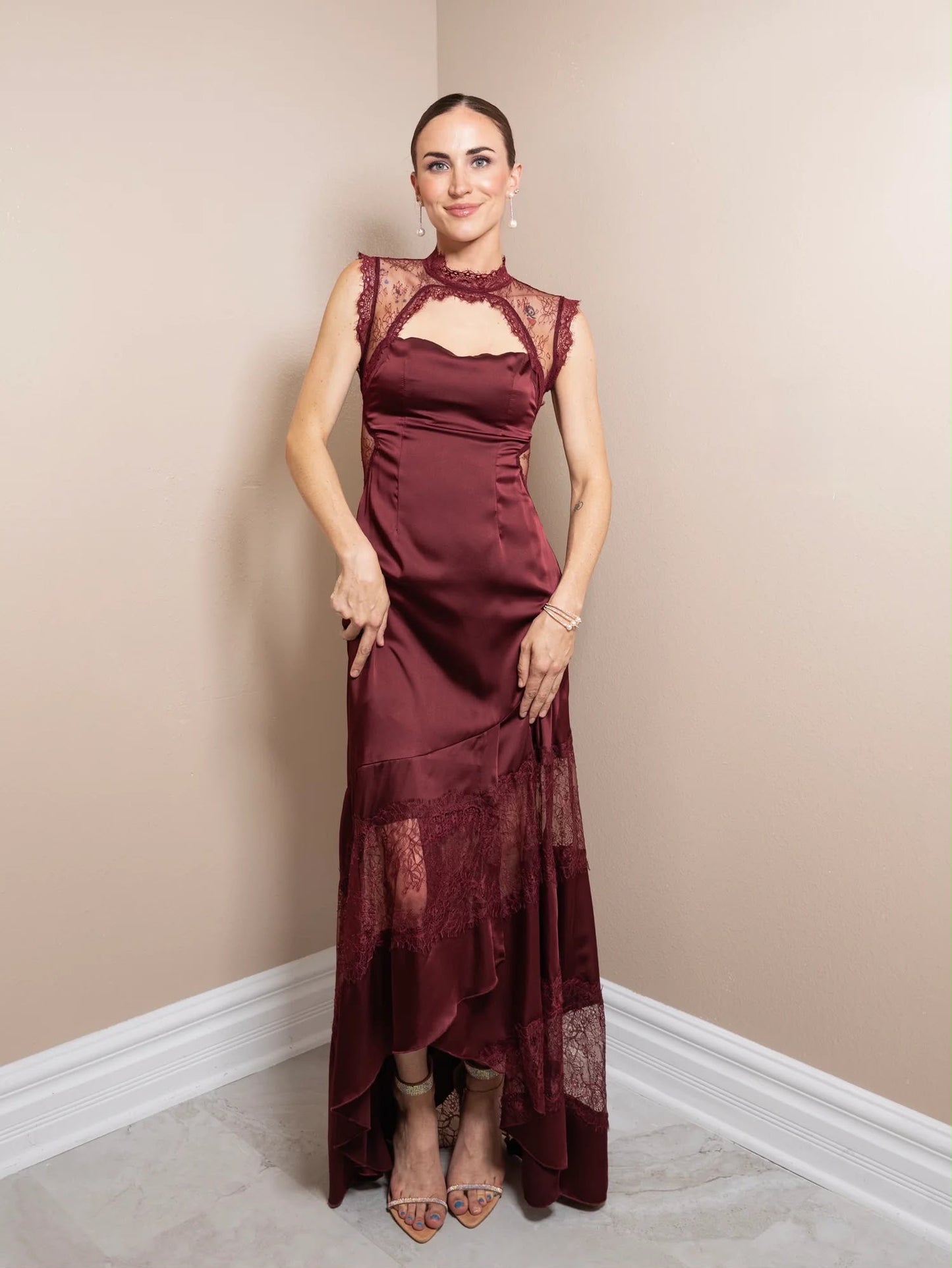 WINE SATIN DRESS