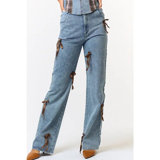 Brown bow denim