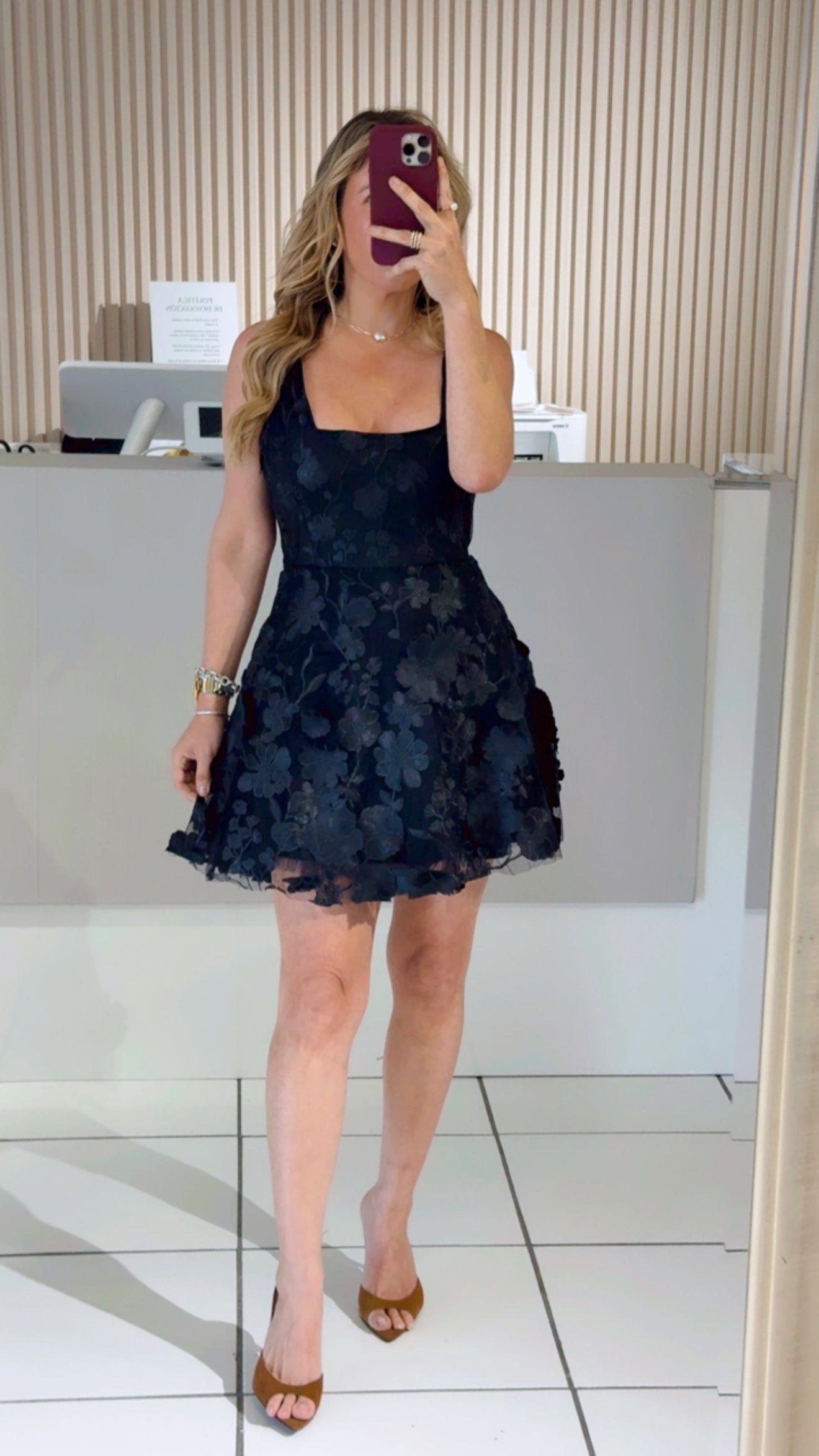 Black 3D-Floral Mini Dress