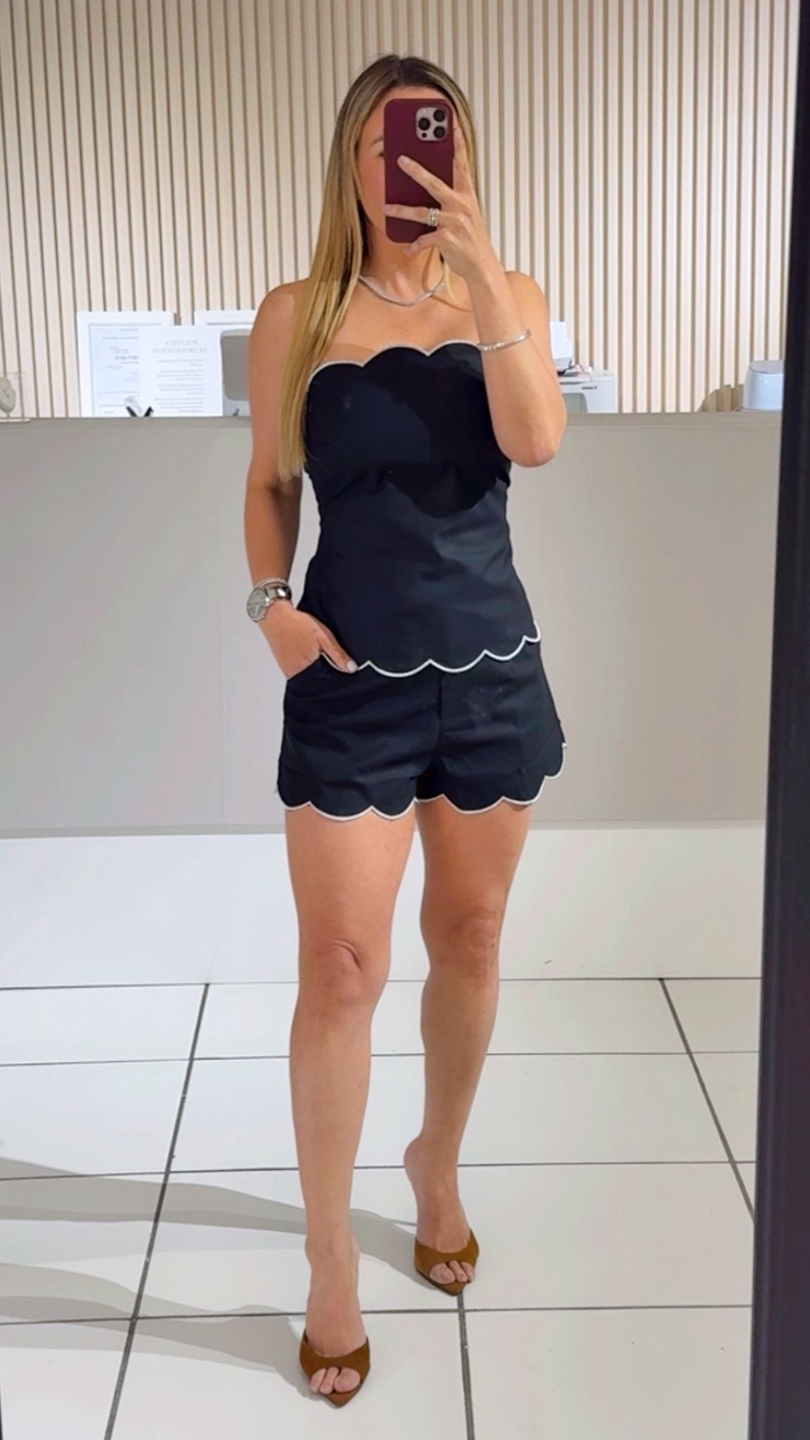 Contrast Stitch Scallop Edge Strapless SET